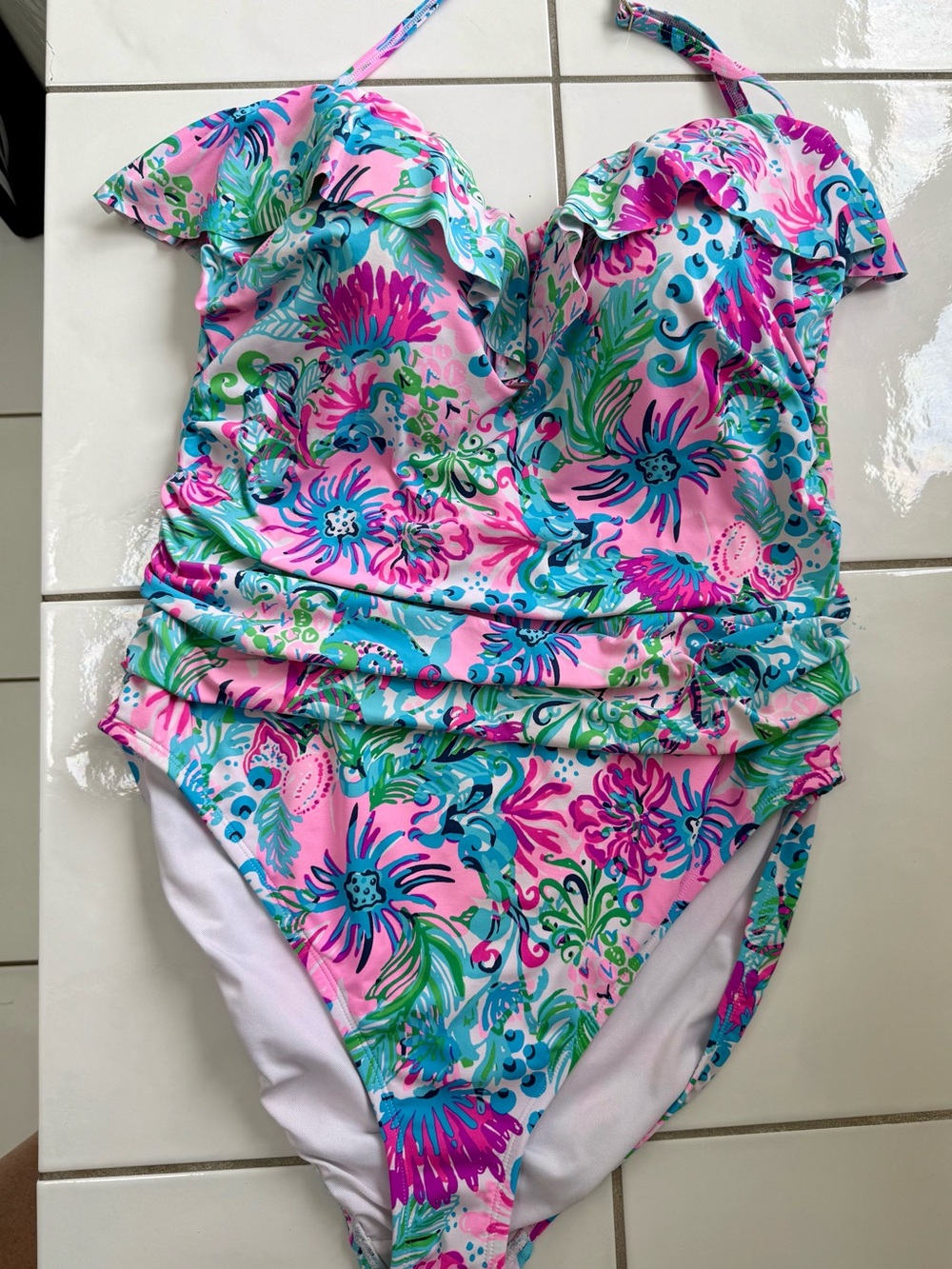 EUC! Lilly Pulitzer Paradise petals Floral One-Piece Swimsuit sz 16